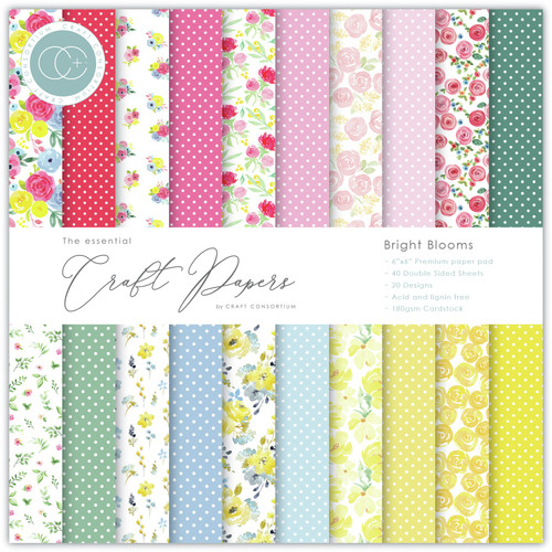 2 Pack Craft Consortium Double-Sided Paper Pad 6"X6" 40/Pkg-Bright Blooms, 20 Designs CPAD010B - 5060394627363