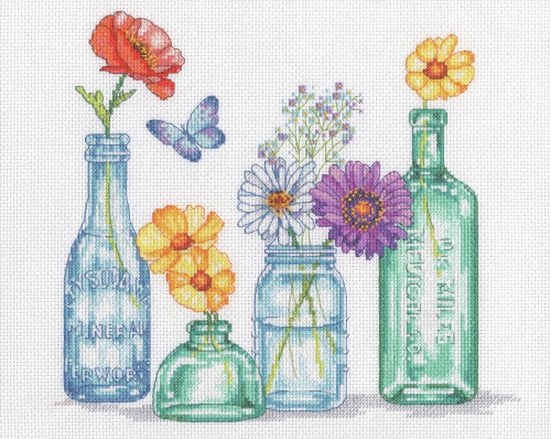 Dimensions Counted Cross Stitch Kit 12"X10"-Wildflower Jars (14 Count) -70-35397 - 088677353971