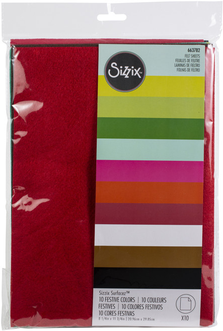 3 Pack Sizzix Surfacez Felt Sheets 10/Pkg-Festive Colors S663782 - 630454256434