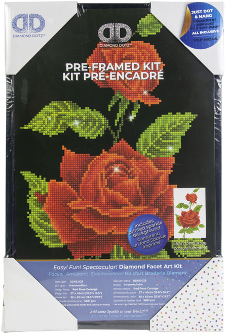 Diamond Dotz Pre-Framed Diamond Art Kit 10.6"X16.5"-Red Rose Corsage DDK5025 - 4895225916733
