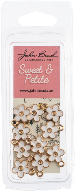 John Bead Sweet & Petite Charms-Small Flower White, 10x12mm 10/Pkg 32640464-03 - 665772173545