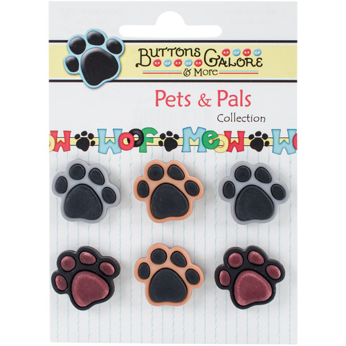 6 Pack Buttons Galore 3D Carded Buttons-Precious Paws BG3DB-PP100 - 840934099240