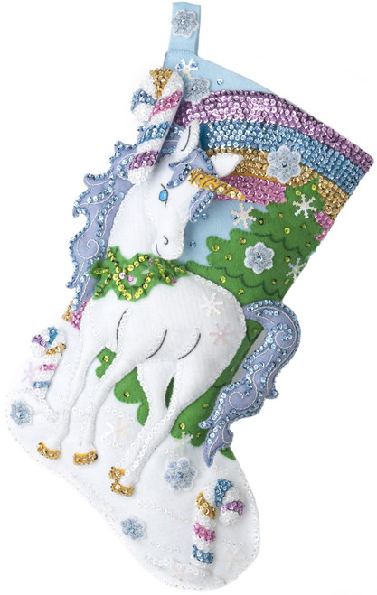 Bucilla Felt Stocking Applique Kit 18" Long-Santa's Unicorn 89250E - 046109892504
