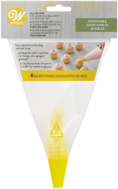 2 Pack Wilton All-In-One Disposable Decorating Bag With Round Tip-#2A W40005 - 070896075192