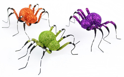 6 Pack Touch Of Nature Miniature Glitter Spider 4.75"MD23357