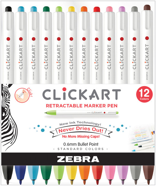 Zebra ClickArt Bullet Point Marker Pens 12/Pkg-Assorted Colors 69012