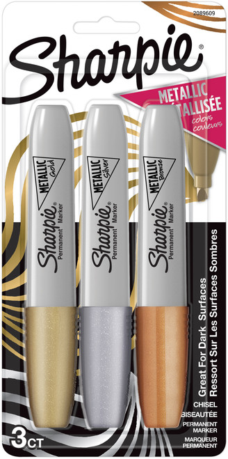 Sharpie Metallic Permanent Markers 3/Pkg-Gold, Silver & Bronze 2089609