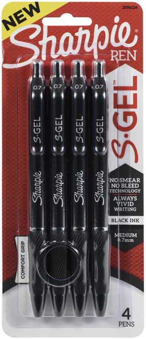 Sharpie S-Gel .7mm Medium Point Pens 4/Pkg-Black 2096134 - 071641172210