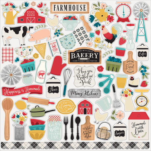 5 Pack Farmhouse Kitchen Cardstock Stickers 12"X12"-Elements FK216014 - 787790178613