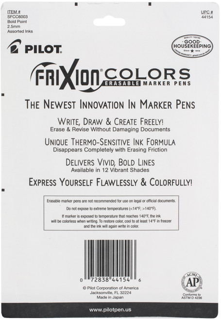Pilot FriXion Colors Bold Point Erasable Marker Pen 6/Pkg-Assorted Colors FRX44154