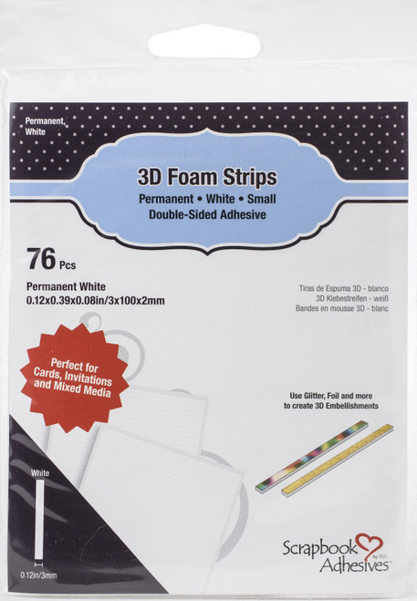 5 Pack Scrapbook Adhesives 3D Foam Strips 76/Pkg-White, 0.12"X3.93"X0.08" 01230 - 093616012307