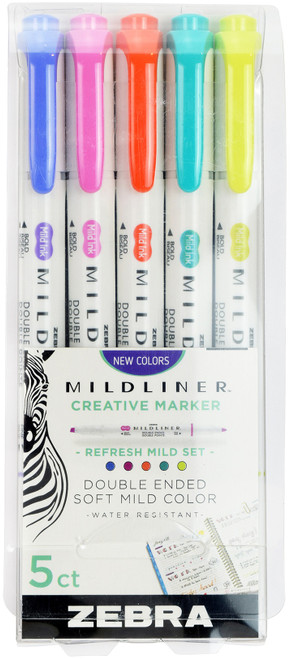 Zebra Mildliner Double Ended Marker Bold & Fine Point 5/Pkg-Refresh Mild 78405 - 045888784055