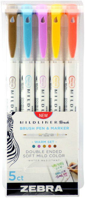Zebra Mildliner Double Ended Brush Pen & Marker 5/Pkg-Warm 79305 - 045888793057