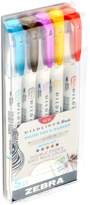 Zebra Mildliner Double Ended Brush Pen & Marker 5/Pkg-Warm 79305