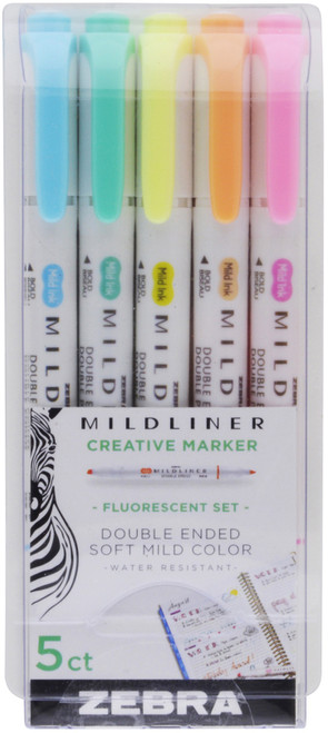 Zebra Mildliner Double Ended Marker Bold & Fine Point 5/Pkg-Fluorescent -78105 - 045888781054