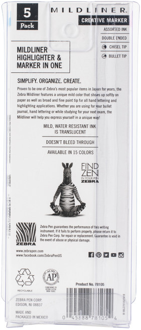 Zebra Mildliner Double Ended Marker Bold & Fine Point 5/Pkg-Fluorescent 78105