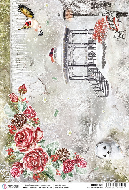 Ciao Bella Rice Paper Sheet A4 5/Pkg-Frozen Garden, Frozen Roses CBRP136