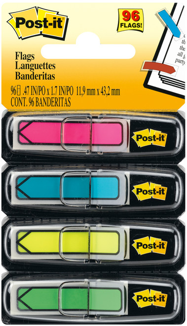 3 Pack Post-It Arrow Flags .47"X1.7" 96/Pkg-Assorted Neon Colors -684ARR-4 - 021200503535