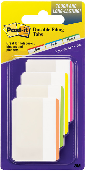 3 Pack Post-It Durable Filing Tabs 2"X1.5" 24/Pkg-Assorted Neon Colors 686F-1 - 021200506727