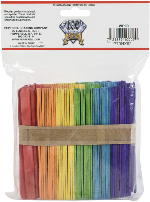 6 Pack - Pepperell Crafts Craft Sticks 4.5"X.375" 150/Pkg-Colorful - WP09