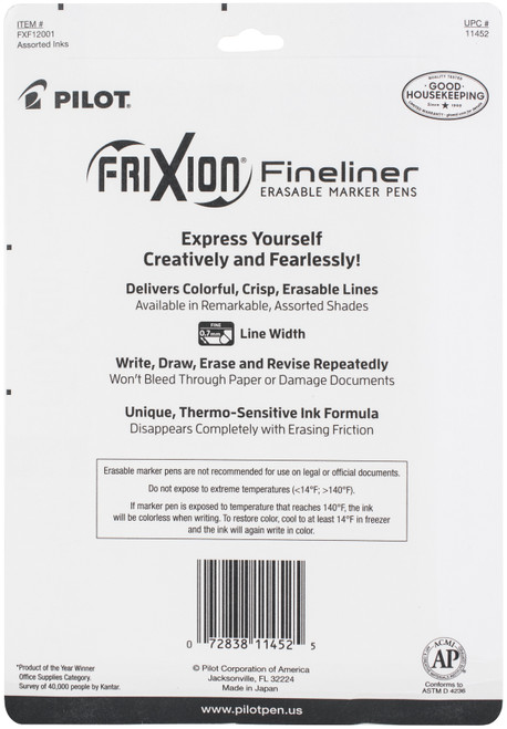 Pilot FriXion Fineliner Fine Pt. Erasable Marker Pens 12/Pkg-Assorted FRX11452