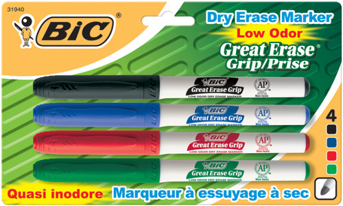 3 Pack BIC Great Erase Low Odor Dry-Erase Fine Point Markers 4/Pkg-Black, Blue, Red & Green GDEP41 - 070330319400
