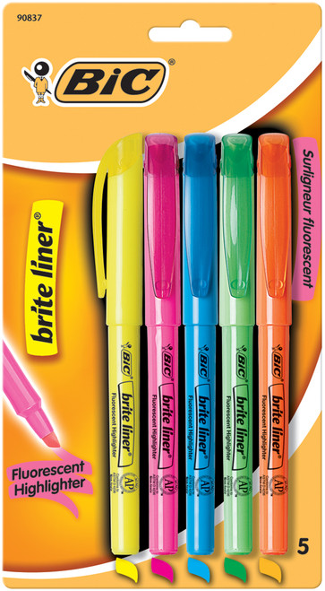 3 Pack BIC Brite Liner Fluorescent Highlighters 5/Pkg-Assorted Colors -BLP51W - 070330908376