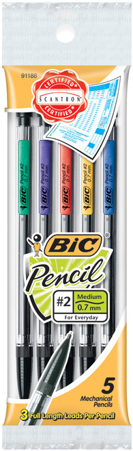 6 Pack BIC Mechanical #2 Pencils .7mm 5/Pkg-Assorted Colors MPP51 - 070330911888