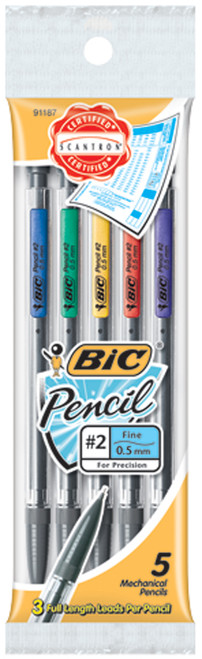 6 Pack BIC Mechanical #2 Pencils .5mm 5/Pkg-Assorted Colors MPFP51 - 070330911871