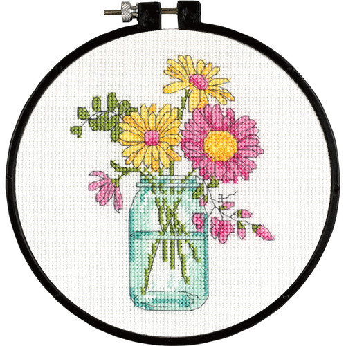 3 Pack - Dimensions Learn-A-Craft Counted Cross Stitch Kit 6" Round-Summer Flowers (14 Count) - 72-74550