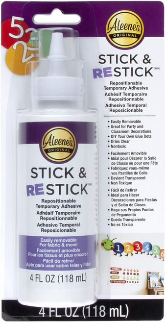 4 Pack - Aleene's Stick & Restick Adhesive Carded-4oz - 43233 - 017754432339 4 Pack - Aleene's Stick & Restick Adhesive Carded-4oz - 43233 - 017754432339