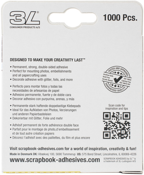 2 Pack - Scrapbook Adhesives Mounting Squares 1000/Pkg-Permanent, White, .5"X.5" - 1608
