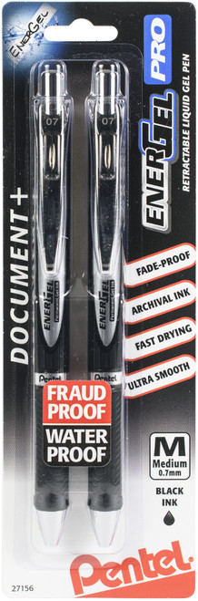 2 Pack - Pentel EnerGel PRO Permenant Gel Pen .7mm 2/Pkg-Black - BLP77BP2 - 072512271568