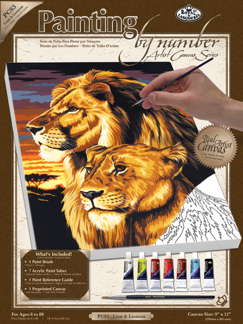 3 Pack Royal Paint By Number Kit Artist Canvas Series 9"X12"-Lion & Lioness PCS-3 - 090672140173
