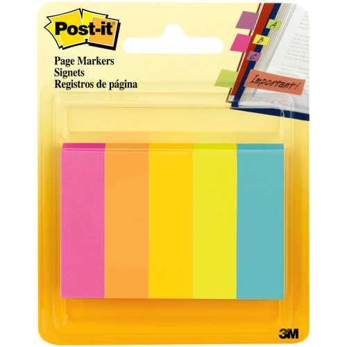 3 Pack - Post-It Page Markers .5"X1.75" 5/Pkg-Assorted - 670-5AF - 021200590269
