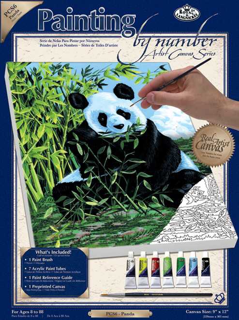 3 Pack Royal Paint By Number Kit Artist Canvas Series 9"X12"-Panda PCS-6 - 090672140203