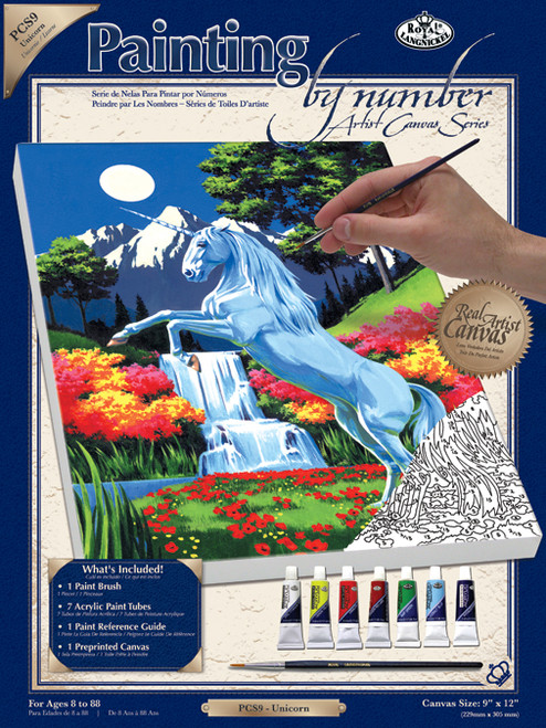 3 Pack Royal Paint By Number Kit Artist Canvas Series 9"X12"-Unicorn PCS-9 - 090672140234