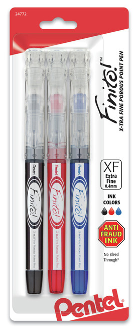 3 Pack Pentel Finito Extra Fine Porous Point Pens 3/Pkg-Red, Black & Blue SD98BP3M - 072512247723