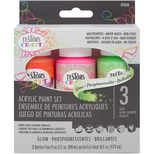 3 Pack - Testors Craft Acrylic Paint Set 3/Pkg-Glow - 297610 - 020066313999