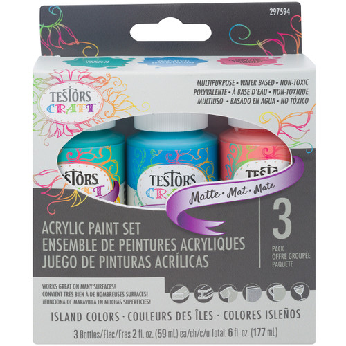 3 Pack - Testors Craft Acrylic Paint Set 3/Pkg-Island Colors Matte - 297594 - 020066313937
