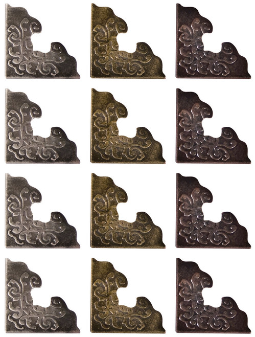 2 Pack Idea-Ology Metal Ornate Corners 1" 12/Pkg-Antique Nickel, Brass & Copper TH92789