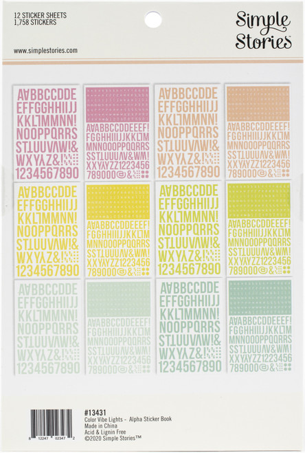 2 Pack - Simple Stories Color Vibe Alpha Sticker Book 12/Sheets-Lights, 1758/Pkg - CVS13431