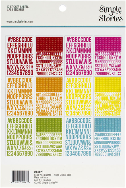 2 Pack - Simple Stories Color Vibe Alpha Sticker Book 12/Sheets-Brights, 1758/Pkg - CVS13423