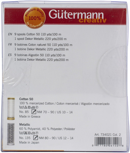 Gutermann Cotton 50 Holiday Thread Set 10 Spools-Collection 2 Silver Metallic 734021-2