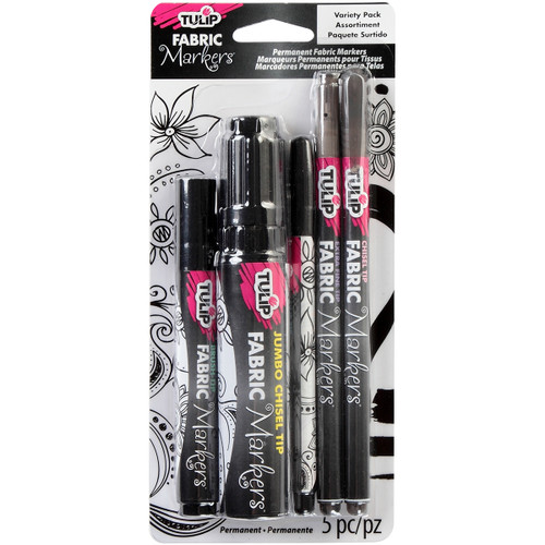 2 Pack - Tulip Fabric Markers Variety Pack 5/Pkg-Black Assorted Tips - FM5 - 017754337023