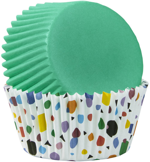6 Pack Cupcake Liners 75/Pkg-Geometric Print And Solid Green W4150-0034