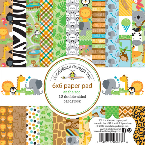 2 Pack Doodlebug Double-Sided Paper Pad 6"X6" 24/Pkg-At The Zoo, 12 Designs/2 Each ATZ5691 - 842715056916