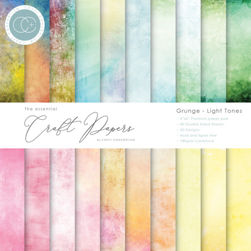 2 Pack Craft Consortium Double-Sided Paper Pad 6"X6" 40/Pkg-Grunge-Light Tones, 20 Designs CPAD008B - 5060394626786