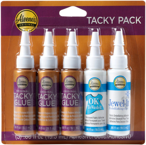 6 Pack Aleene's Try Me Size Tacky Pack .66oz 5/Pkg-Jewel-It, Ok To Wash-It & 3 Original 24354 - 017754243546