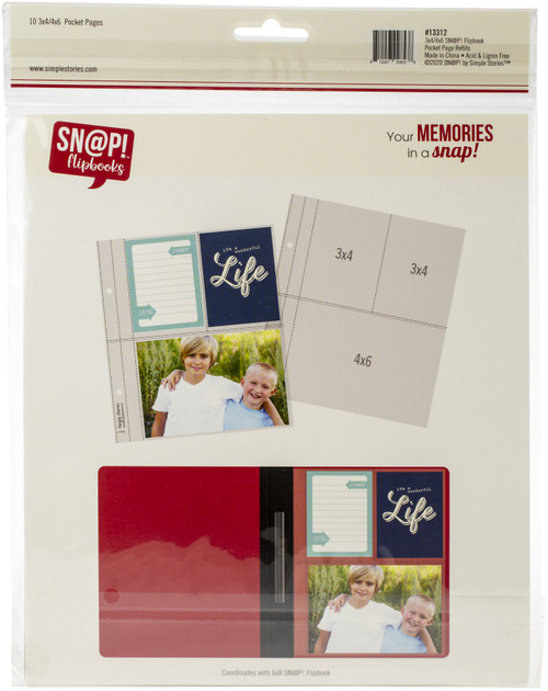 3 Pack Simple Stories Sn@p! Pocket Pages For 6"X8" Flipbooks 10/Pkg-(1) 4"X6" & (2) 3"X4" Pockets SS13312